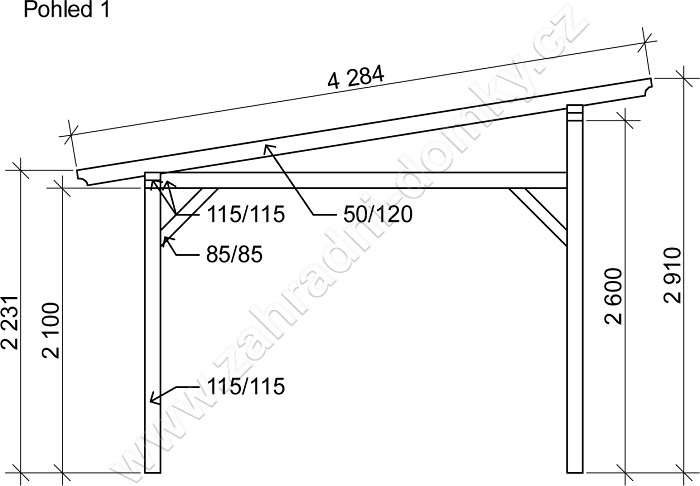 Pergola Klasik 300x470, sklon krokví 10° - pohled 1