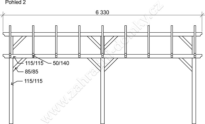 Pergola Klasik 400x570, sklon krokví 10° - pohled 2