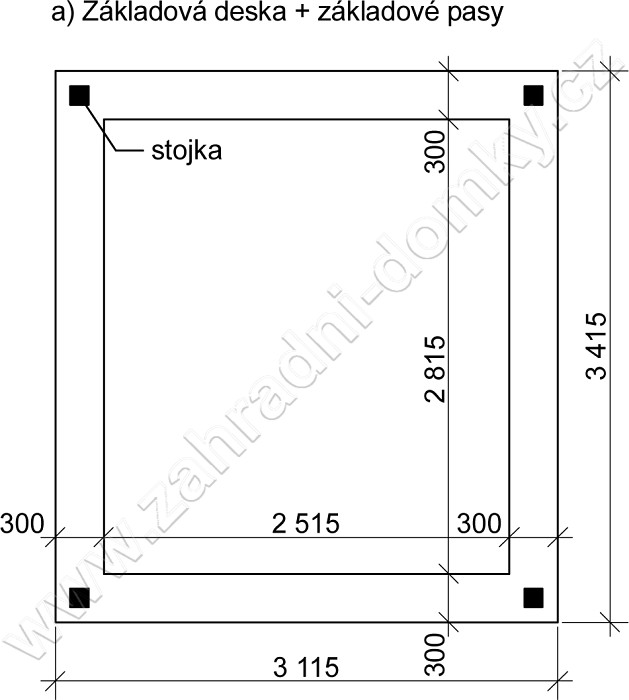 Pergola Standard 300x270, sklon krokví 10° - betonová deska