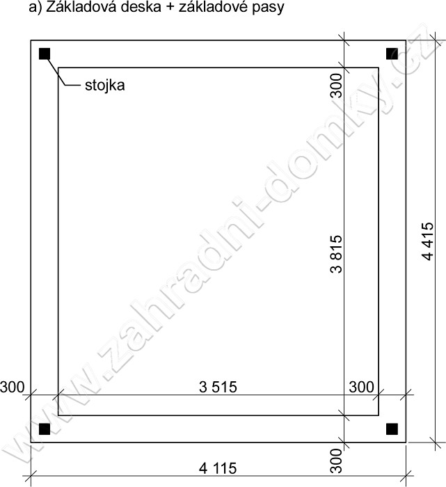Pergola Klasik 400x370, sklon krokví 10° - betonová deska