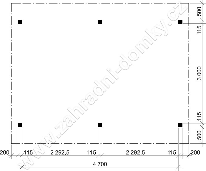 Pergola Klasik 300x470, sklon krokví 10° - stojky