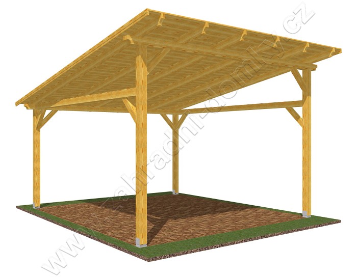 Pergola Klasik 400x370, sklon krokví 10°, prkenný záklop