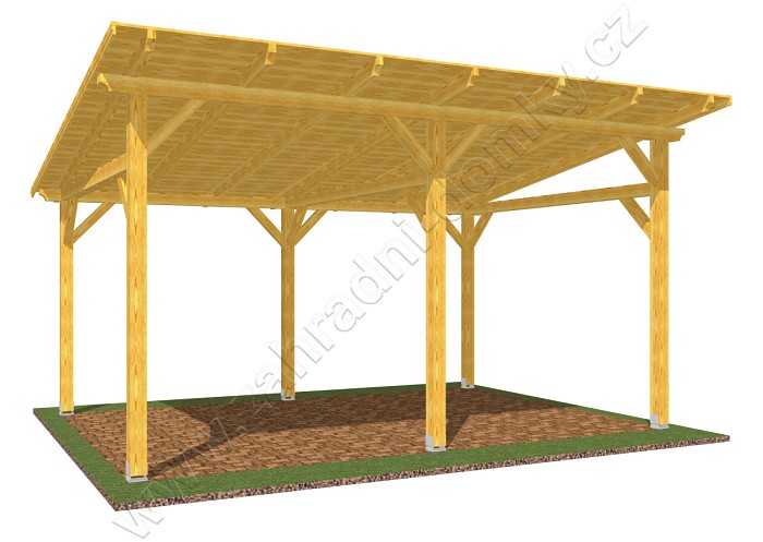Pergola Klasik 300x470, sklon krokví 10°, prkenný záklop