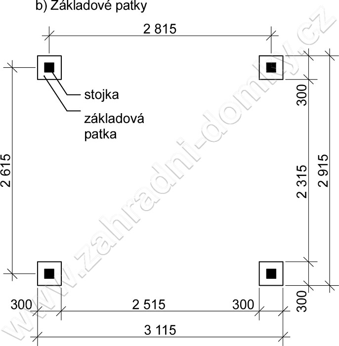 Pergola Standard 250x270, sklon krokví 10° - betonové patky