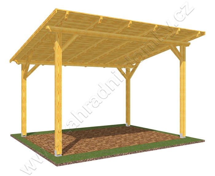 Pergola Standard 250x370, sklon krokví 10°, prkenný záklop