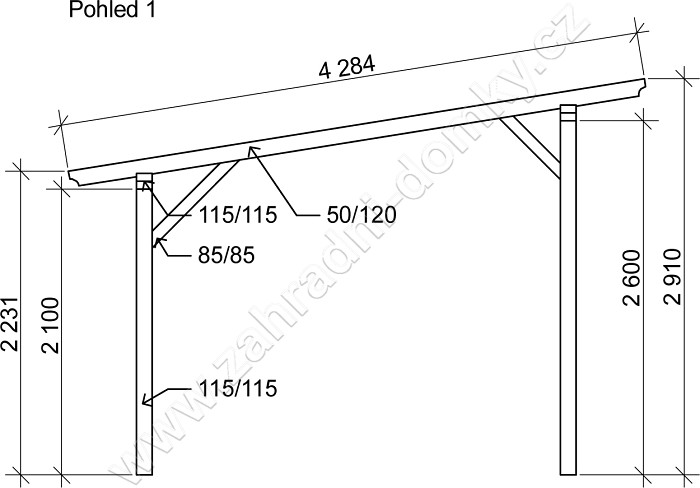 Pergola Standard 300x270, sklon krokví 10° - pohled 1