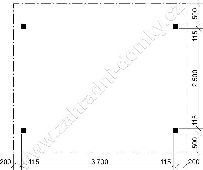 Pergola Standard 250x370, sklon krokví 10° - stojky