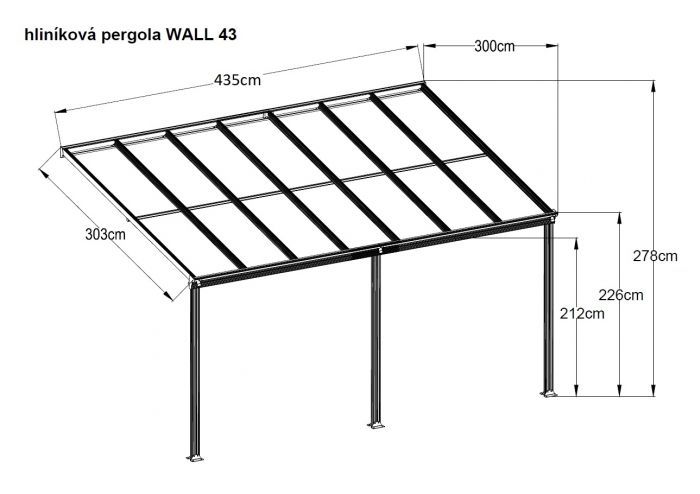 hliníková pergola WALL 43 antracit   čirý PC